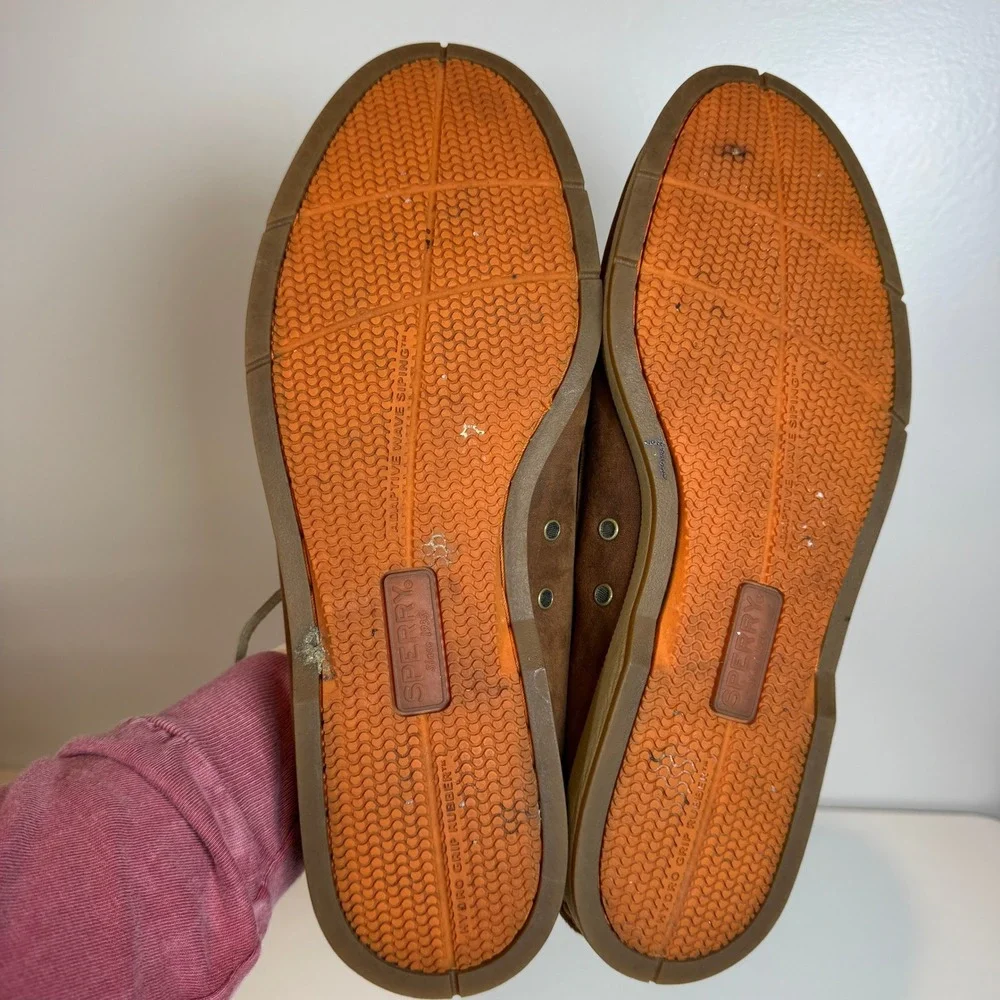 Sperry Top-Sider Boat Shoes Mens 10 Tan Leather Moc Toe Loafers Preppy Old Money